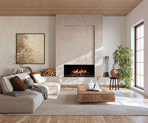 Fireplace from Percy Doughty creating ambience in a modern home. Image courtesy of Percy Doughty.